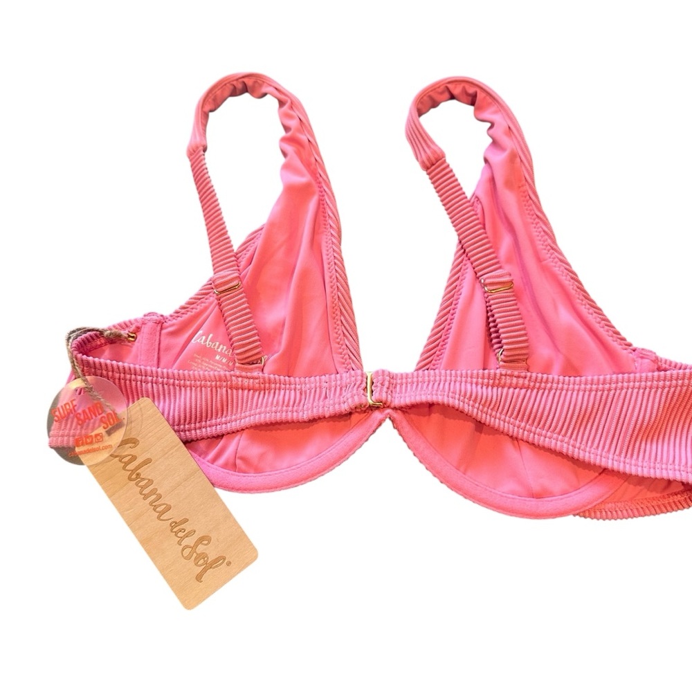 Cabana del Sol Two Piece Pink Ribbed Bikini, Medium - Picture 6 of 8
